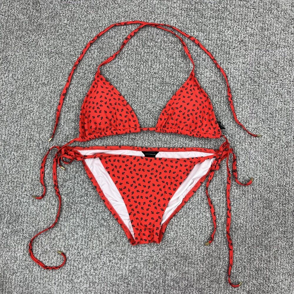 Ann Taylor Bikini Womens XS/S Red Anchor Triangle String Swim Beach Nautical